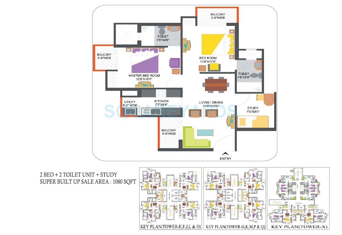 Floor plan of 2 BHK 1080 Sq. Ft. Apartment in Nimbus The Hyde park, Noida