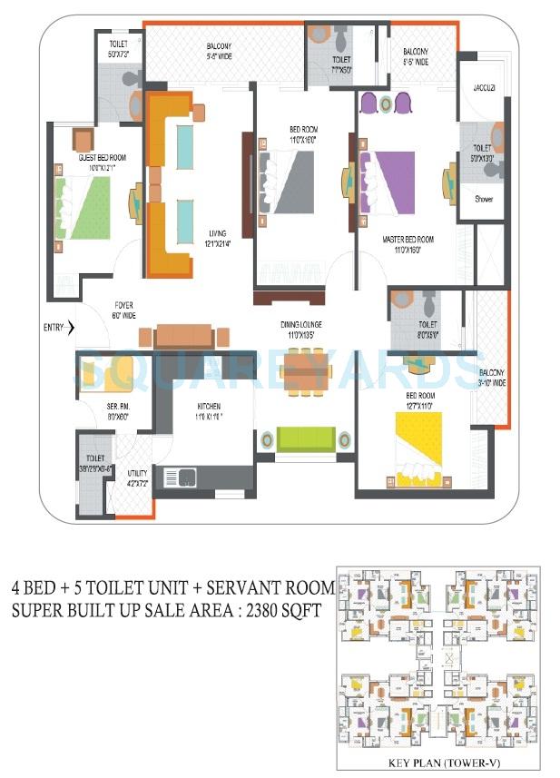 Floor plan of 4 BHK 2380 Sq. Ft. Apartment in Nimbus The Hyde park, Noida