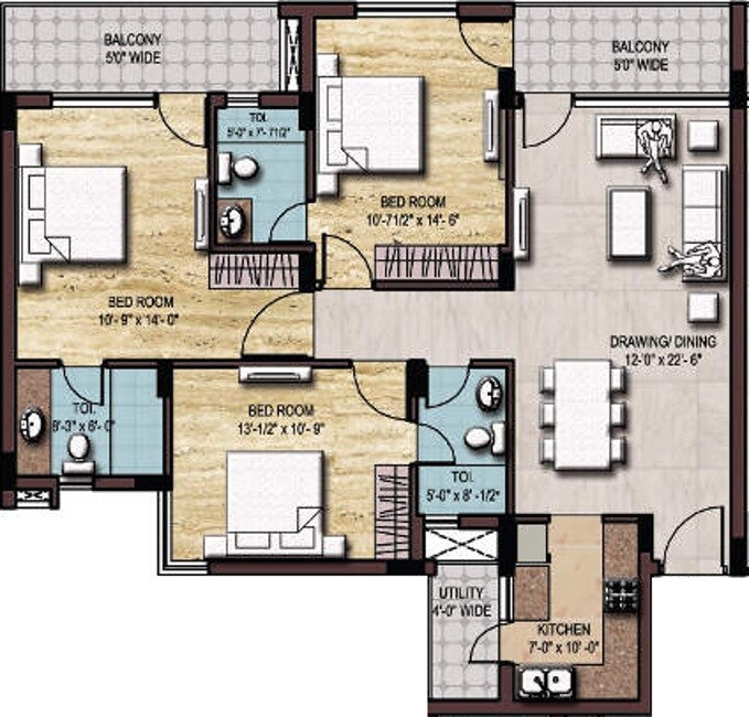 3 BHK 1825 Sq. Ft. Apartment