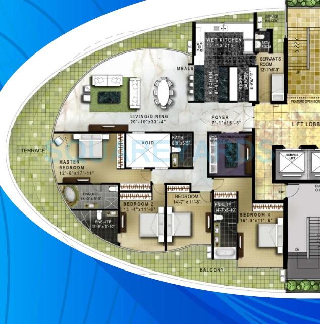 Floor plan of 4 BHK 4182 Sq. Ft. Penthouse in Omaxe Twin Towers, Noida