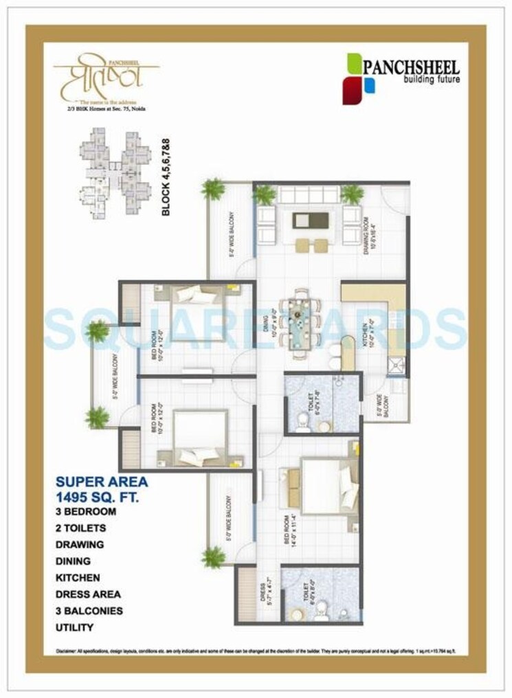 Other, panchsheel-pratistha 3 Bedroom 945 Sq.Ft. Apartment In Sector 75 Noida 8142338