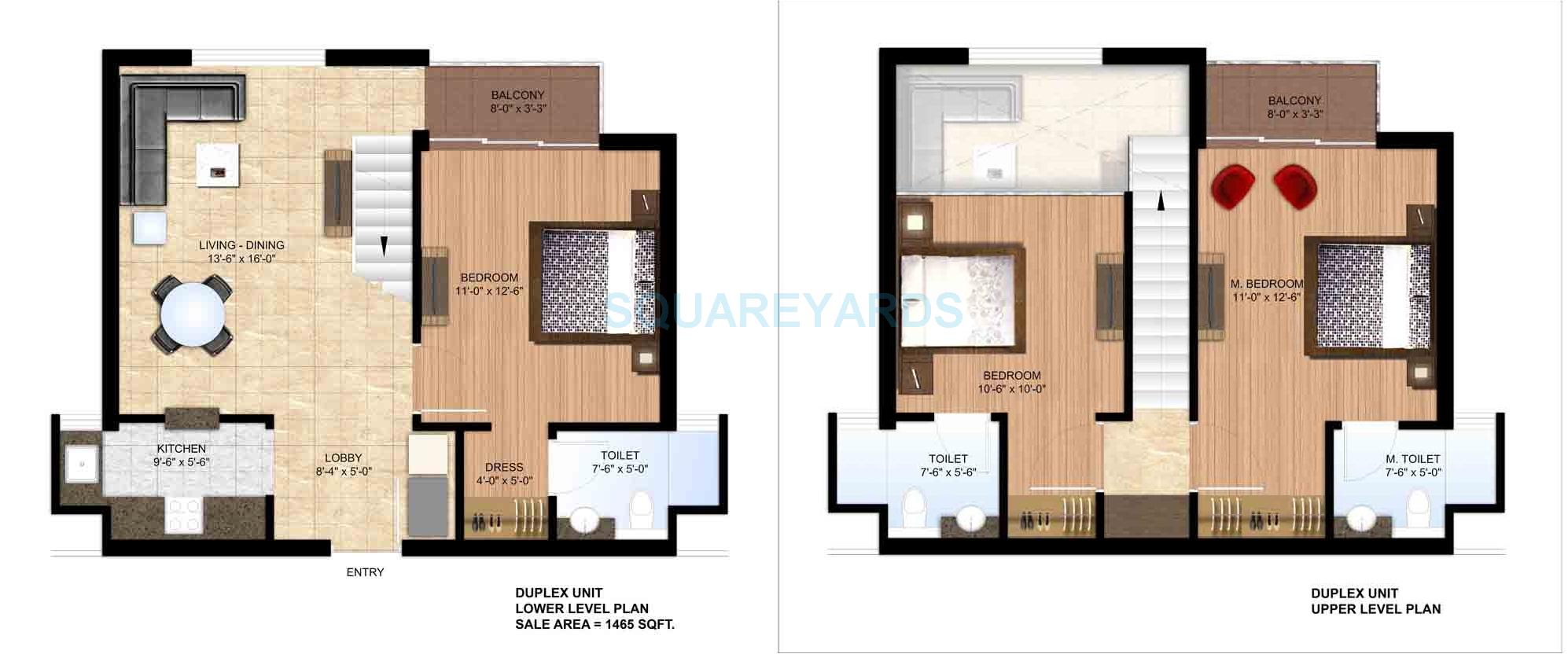 Floor plan of 3 BHK 1465 Sq. Ft. Apartment in Paras Seasons, Noida