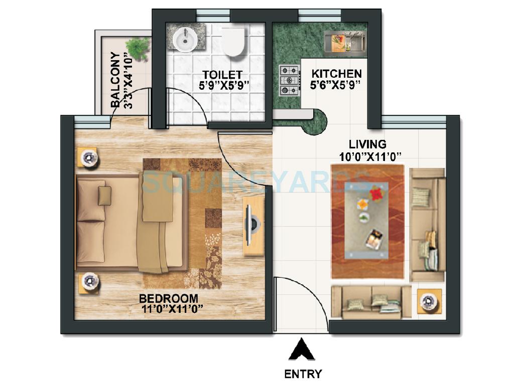 Floor plan of 1 BHK 450 Sq. Ft. Apartment in Paras Tierea, Noida