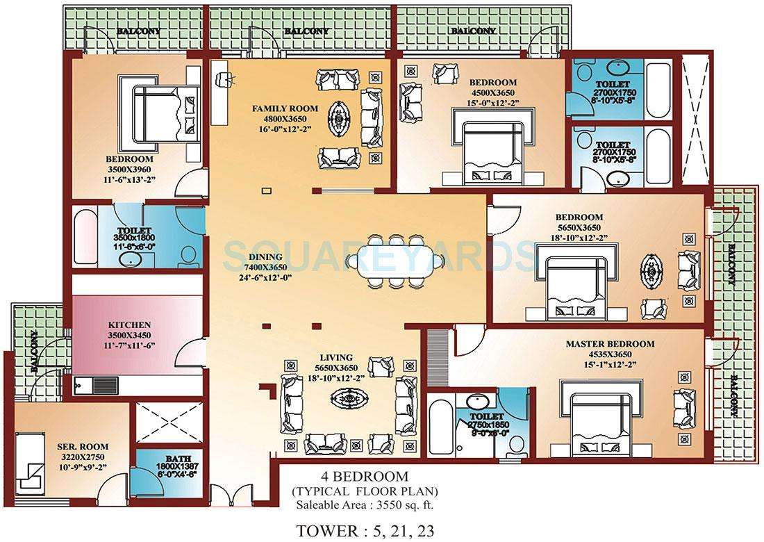 4 Bhk 2347 Sq Ft Apartment For Sale In Parsvnath Srishti At Rs