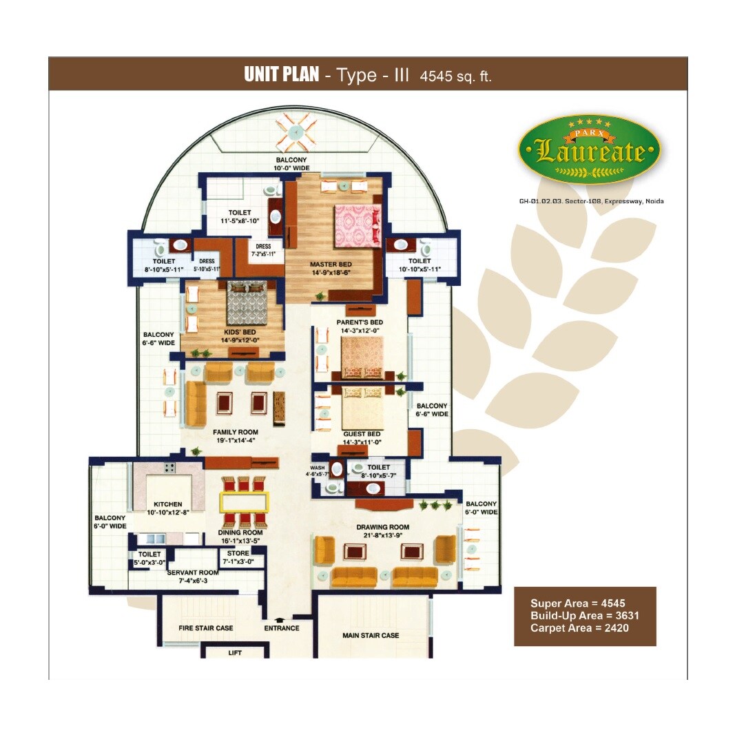 Floor plan of 4 BHK 4545 Sq. Ft. Apartment in Parx Laureate, Noida