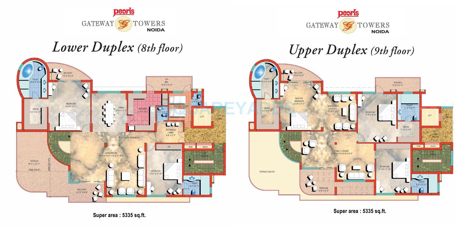 Floor plan of 5 BHK 5335 Sq. Ft. Penthouse in Pearls Gateway Tower, Noida