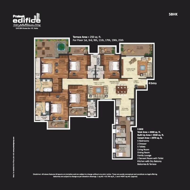 Floor plan of 5 BHK 4300 Sq. Ft. Apartment in Prateek Edifice, Noida