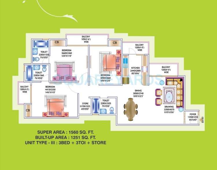 prateek laurel apartment 3bhk 1560sqft 61