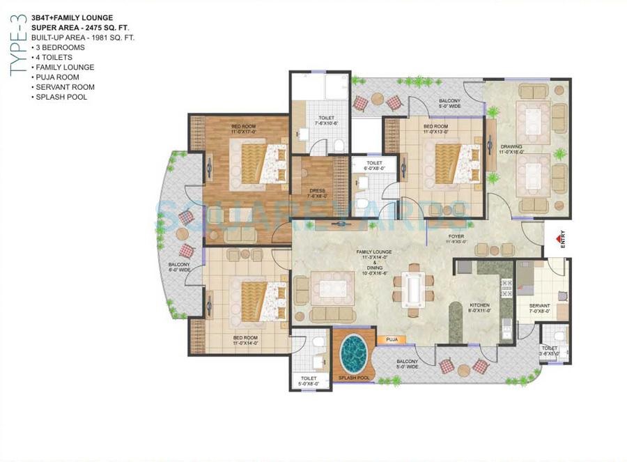 prateek stylome apartment 3bhk sq 2475sqft 41