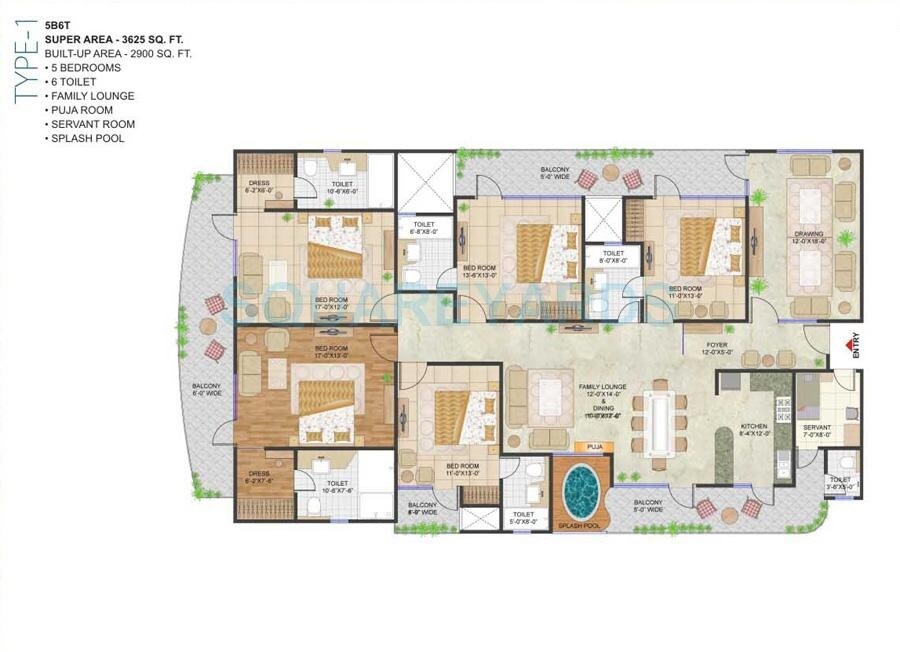 Floor plan of 5 BHK 3625 Sq. Ft. Apartment in Prateek Stylome, Noida