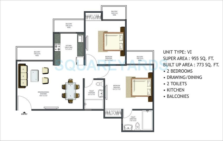 Other, prateek-wisteria 2 Bedroom 955 Sq.Ft. Apartment In Sector 77 Noida 9480741