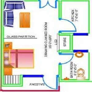 Floor plan of 1 BHK 410 Sq. Ft. Apartment in Pratistha Home 62, Noida