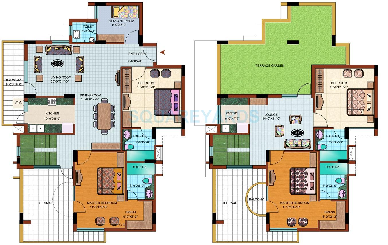 Floor plan of 4 BHK 2890 Sq. Ft. Penthouse in Purvanchal Royal Park, Noida