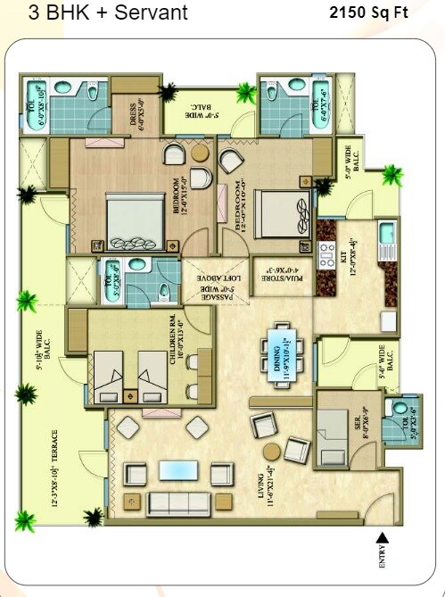 Floor plan of 3 BHK Apartment - 2150 sq. ft. in Rani Aakriti Shantiniketan, Noida
