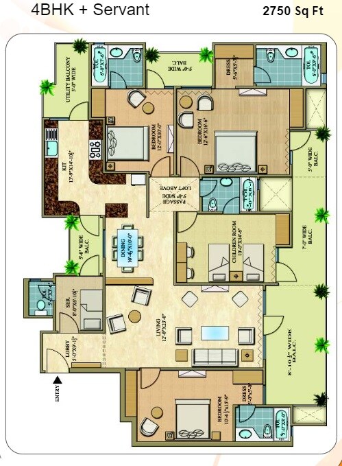 Floor plan of 4 BHK Apartment - 2750 sq. ft. in Rani Aakriti Shantiniketan, Noida