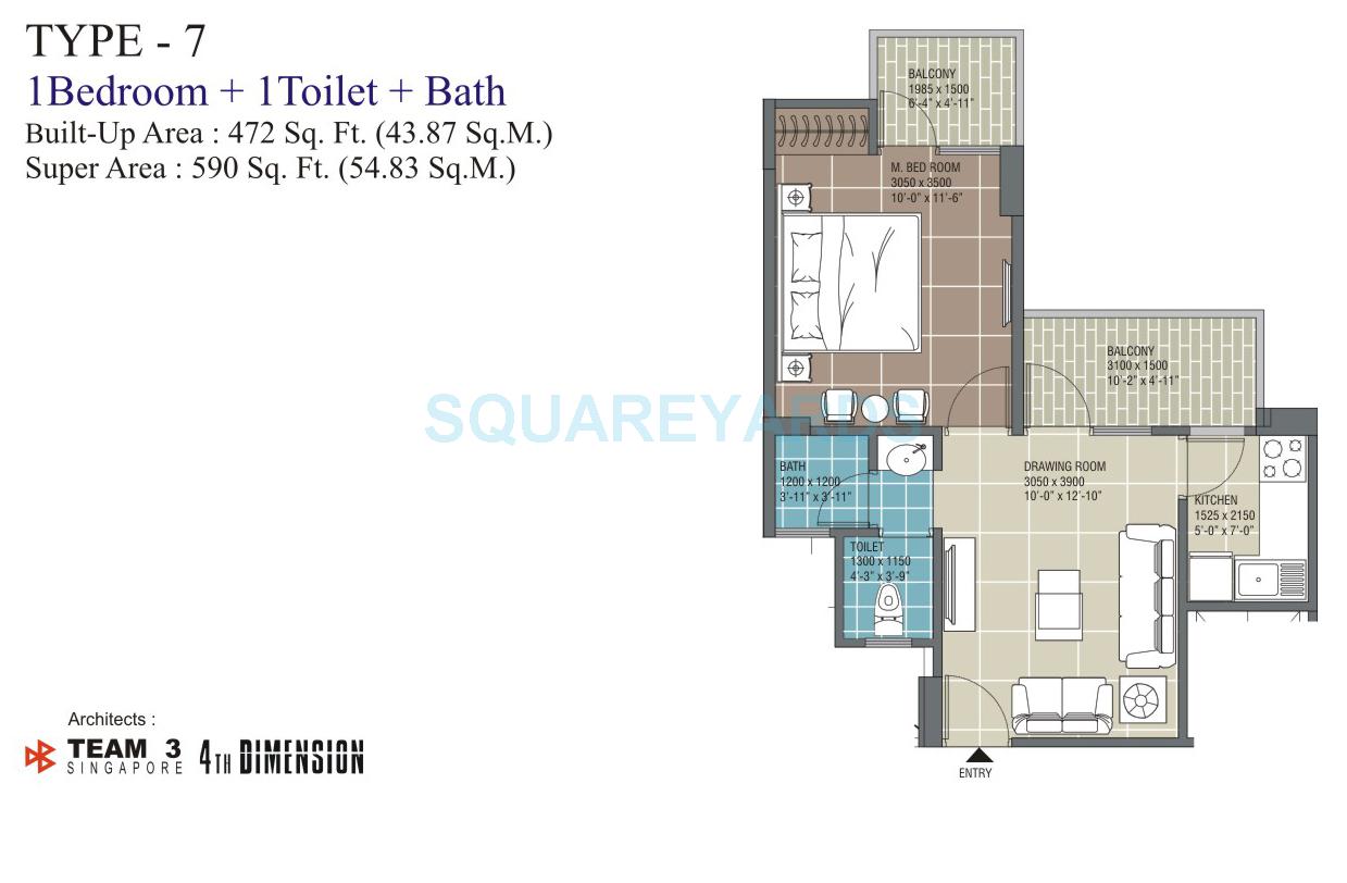 1 BHK 590 Sq. Ft. Apartment
