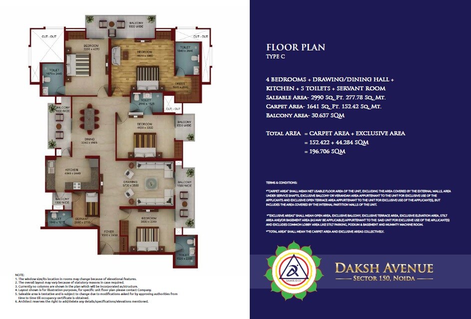 Floor plan of 4 BHK 2990 Sq. Ft. Apartment in Samridhi Daksh Avenue, Noida