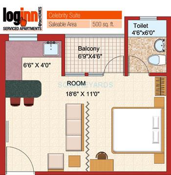 Floor plan of 1 BHK 500 Sq. Ft. Apartment in Shubhkamna Advert Loginn, Noida