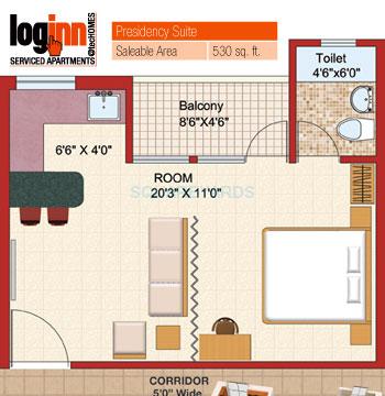 Floor plan of 1 BHK 530 Sq. Ft. Apartment in Shubhkamna Advert Loginn, Noida