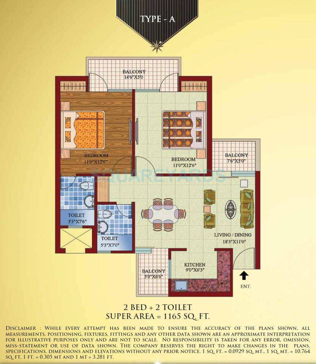 2 BHK 1165 Sq. Ft. Apartment in Shubhkamna Lords