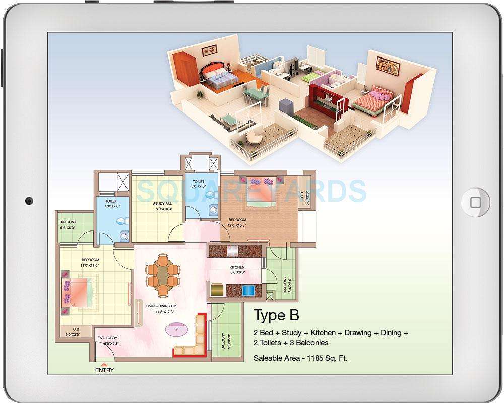2 BHK 1185 Sq. Ft. Apartment in Shubhkamna Advert Techomes