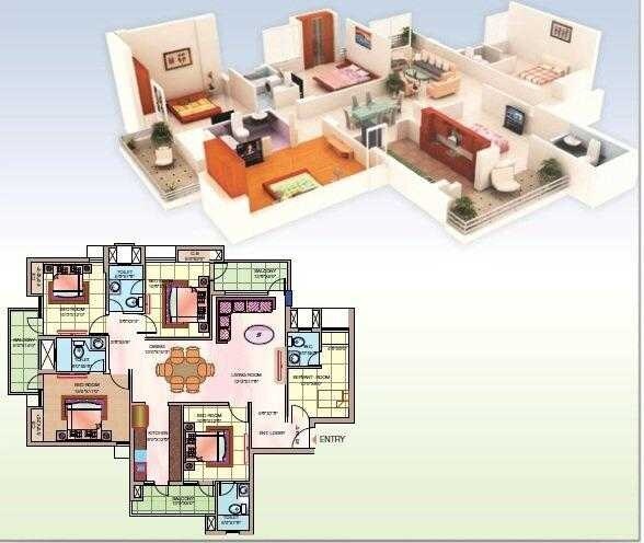 Floor plan of 4 BHK 2195 Sq. Ft. Apartment in Shubhkamna Tec Homes, Noida