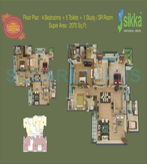 Floor plan of 4 BHK 2075 Sq. Ft. Apartment in Sikka Kaamna Greens, Noida