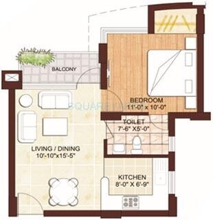Floor plan of 1 BHK 585 Sq. Ft. Apartment in Sikka Karmic Greens, Noida