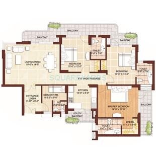 Floor plan of 3 BHK 1910 Sq. Ft. Apartment in Sikka Karmic Greens, Noida
