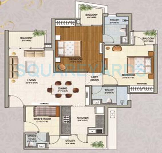 Floor plan of 2 BHK 1150 Sq. Ft. Apartment in Sikka Karnam Greens, Noida