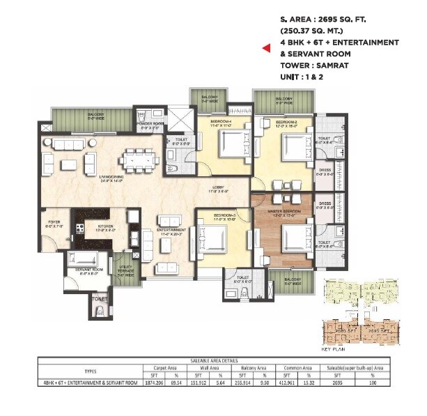 Floor plan of 4 BHK 2695 Sq. Ft. Apartment in Sikka Kimaantra Greens, Noida