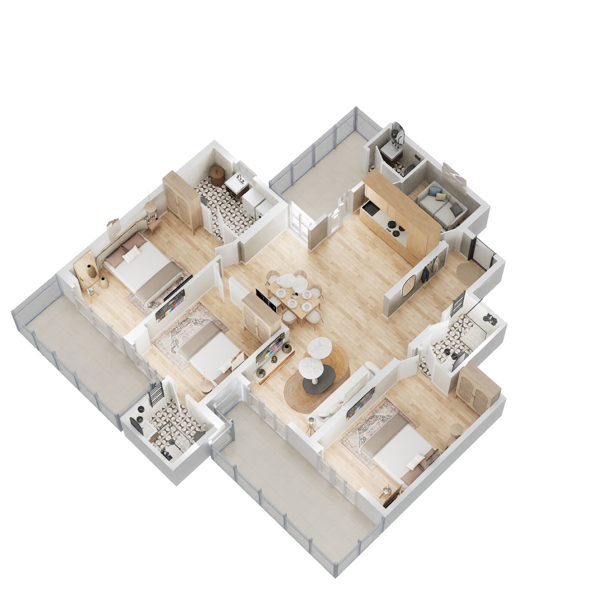 Floor plan of 3 BHK 1900 Sq. Ft. Apartment in SKA Orion, Noida