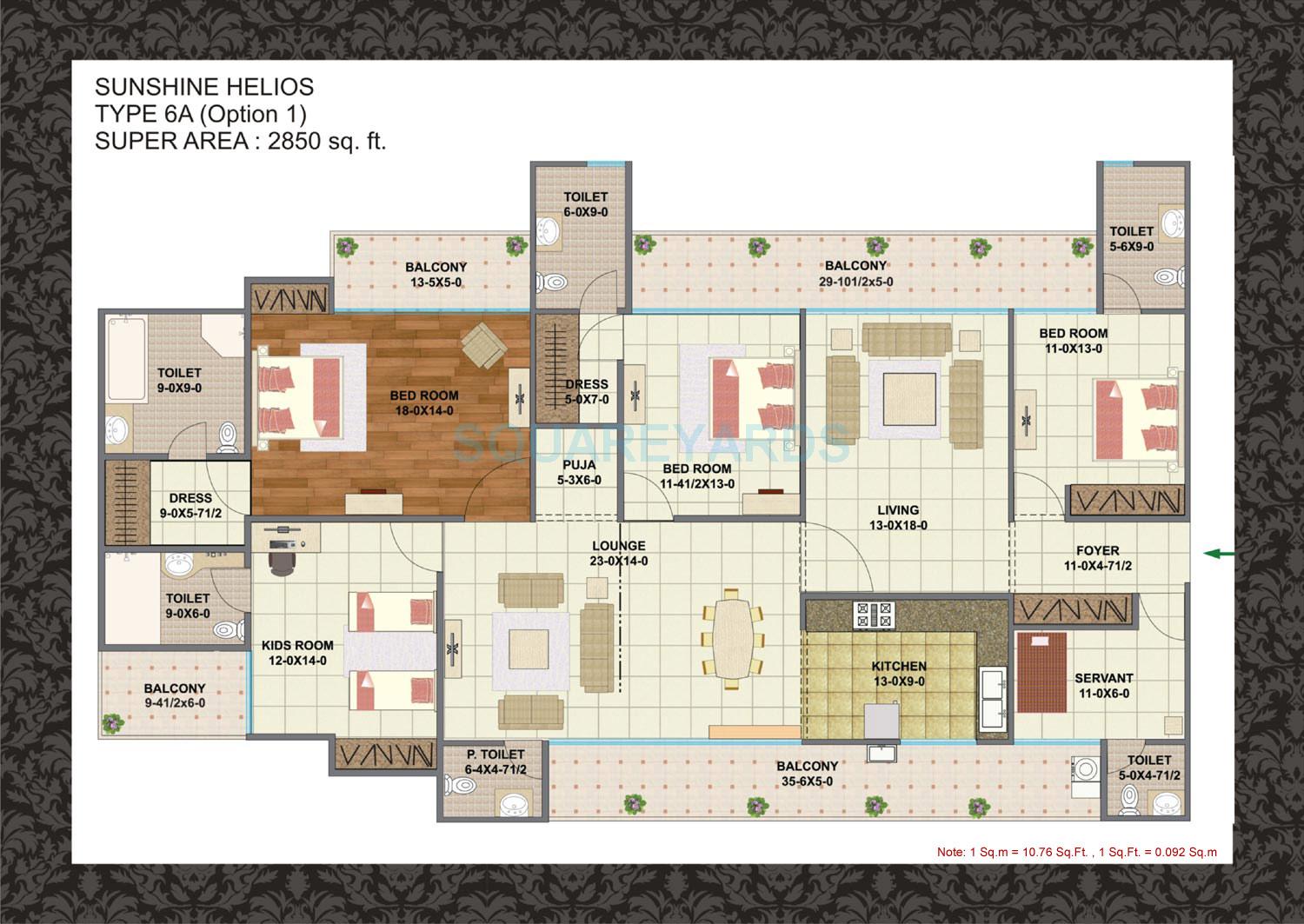 Floor plan of 4 BHK 2850 Sq. Ft. Apartment in Sunshine Helios, Noida