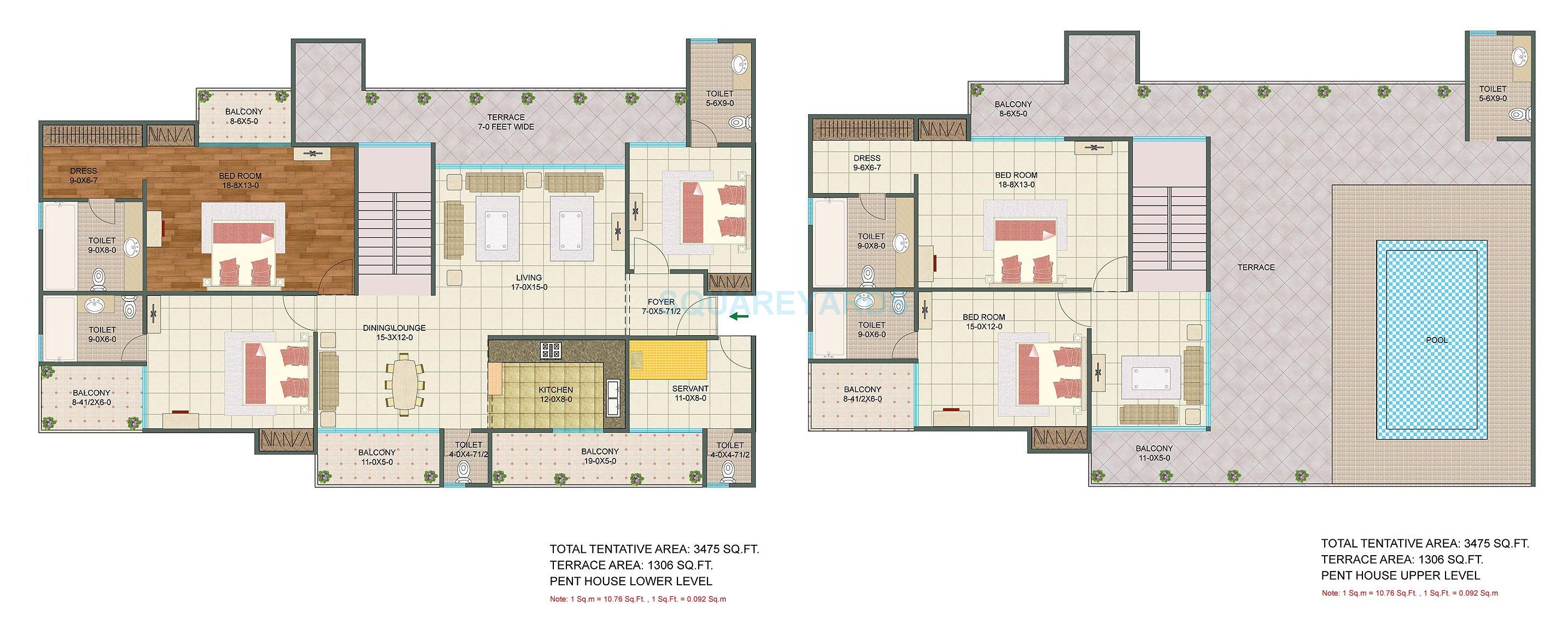 Floor plan of 5 BHK 3475 Sq. Ft. Penthouse in Sunshine Helios, Noida