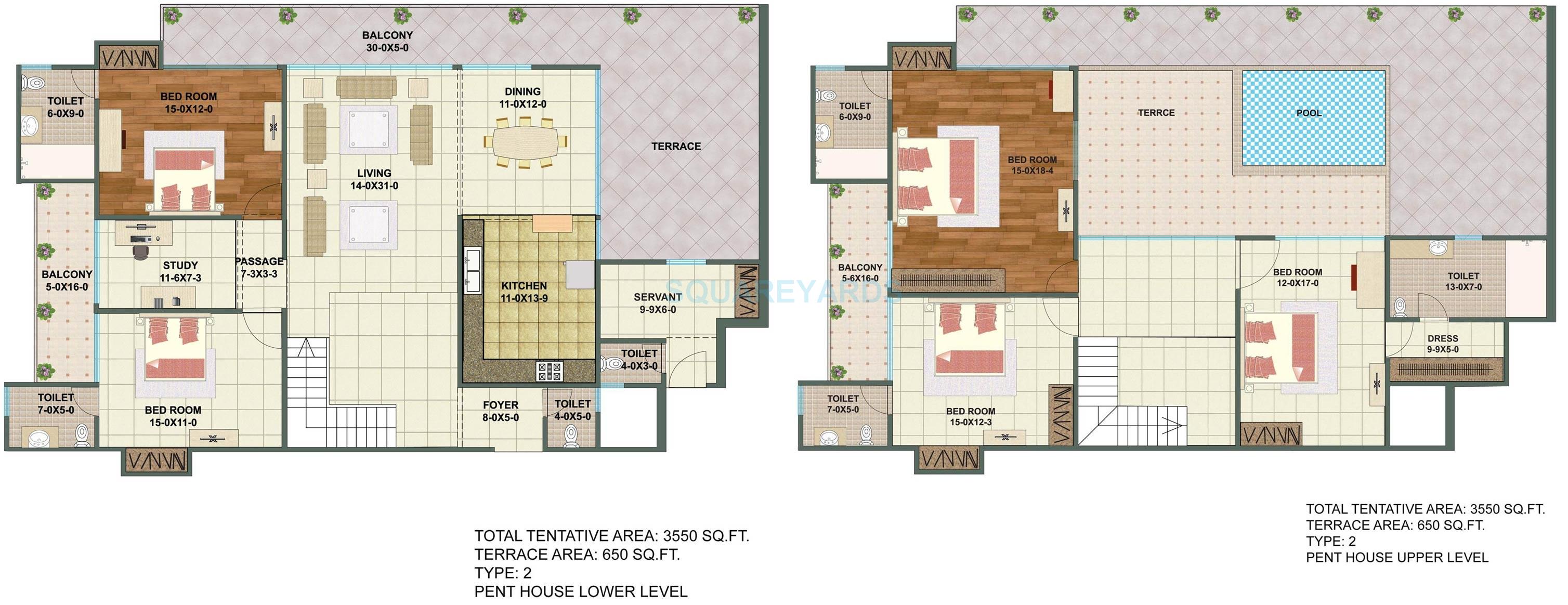 Floor plan of 5 BHK 3550 Sq. Ft. Penthouse in Sunshine Helios, Noida