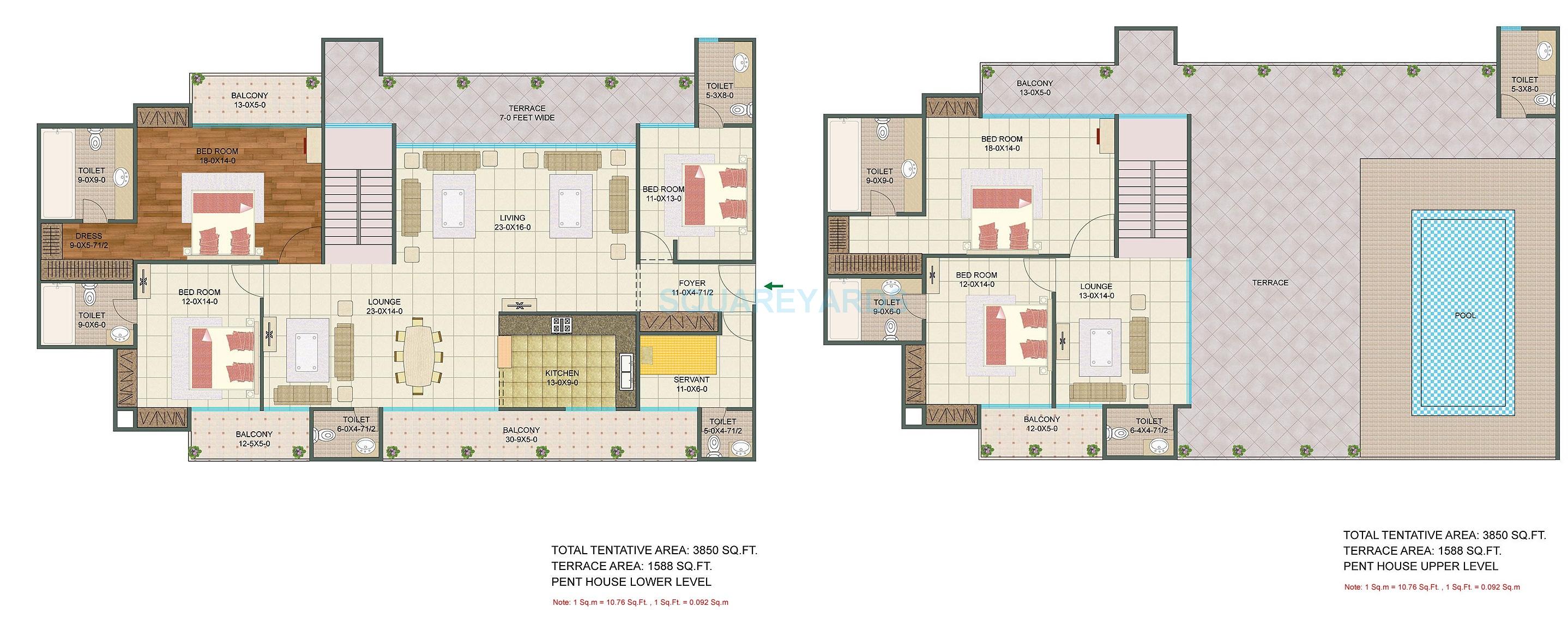 Floor plan of 5 BHK 3850 Sq. Ft. Penthouse in Sunshine Helios, Noida
