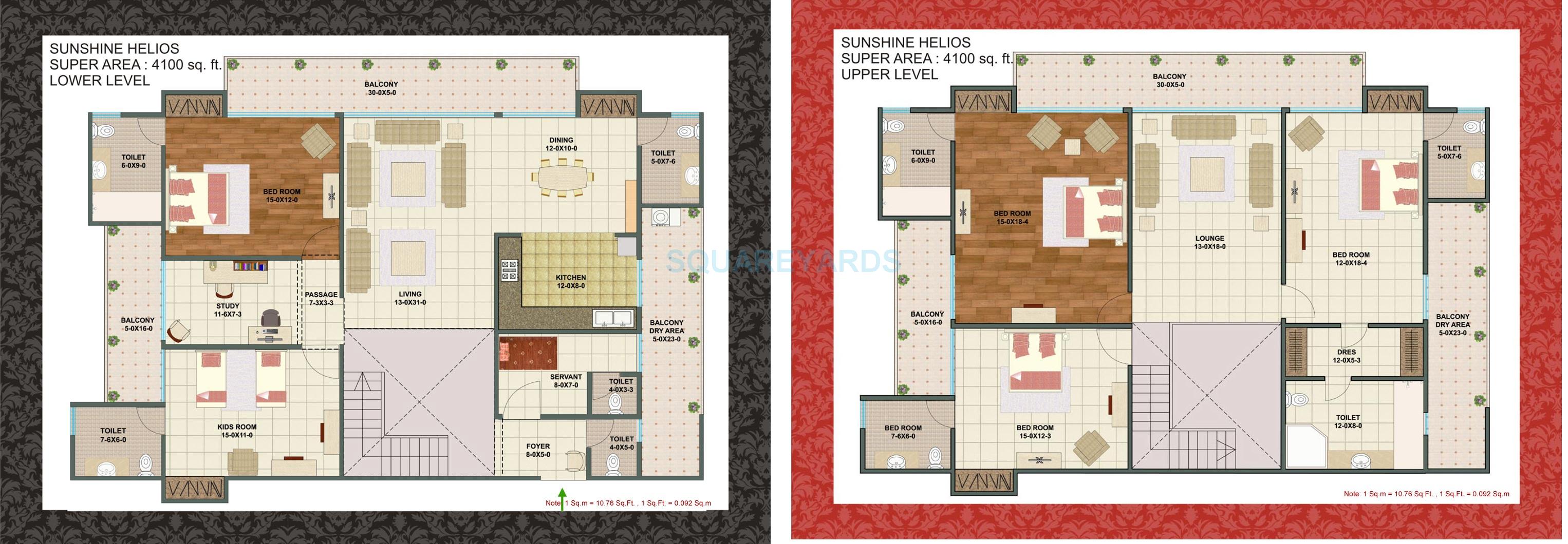 Floor plan of 5 BHK 4100 Sq. Ft. Penthouse in Sunshine Helios, Noida