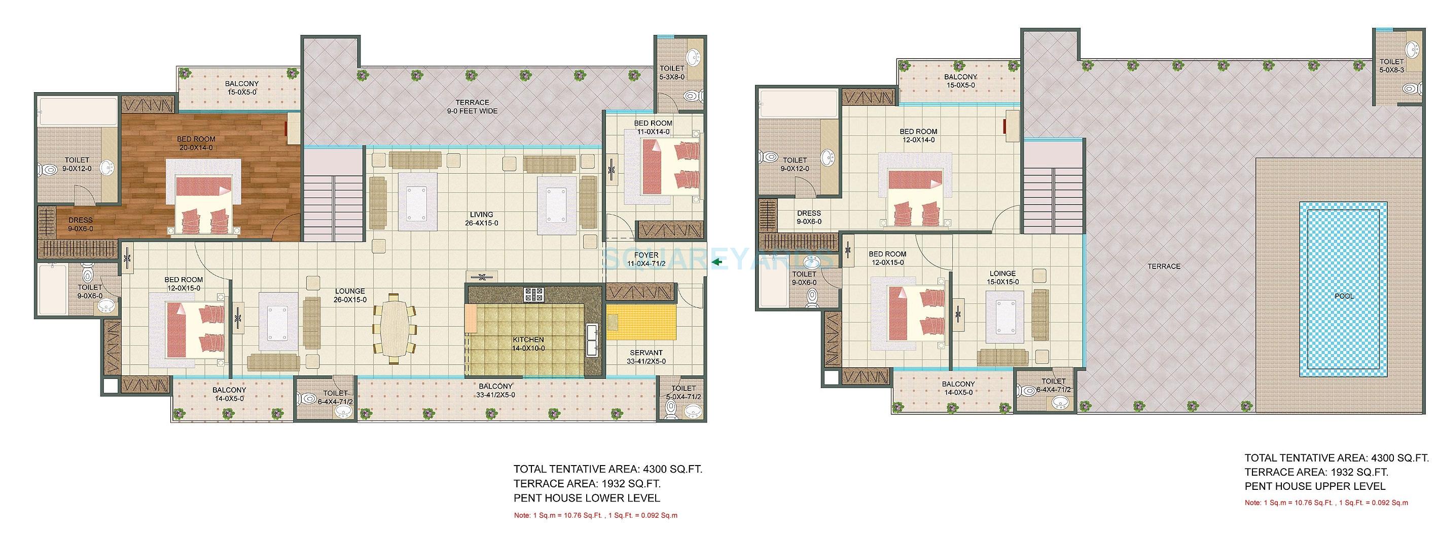 Floor plan of 5 BHK 4300 Sq. Ft. Penthouse in Sunshine Helios, Noida