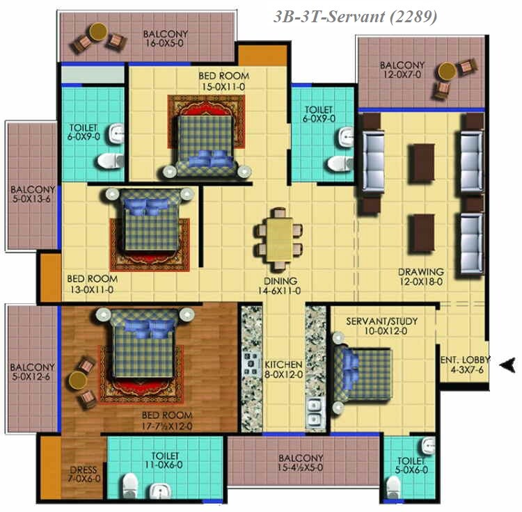 Floor plan of 4 BHK 2289 Sq. Ft. Apartment in Sunshine Solaris, Noida