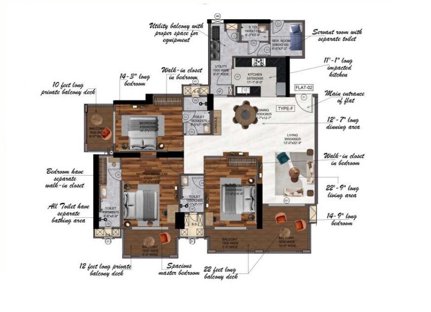 Floor plan of 3 BHK 2393 Sq. Ft. Apartment in Sunworld Arista, Noida