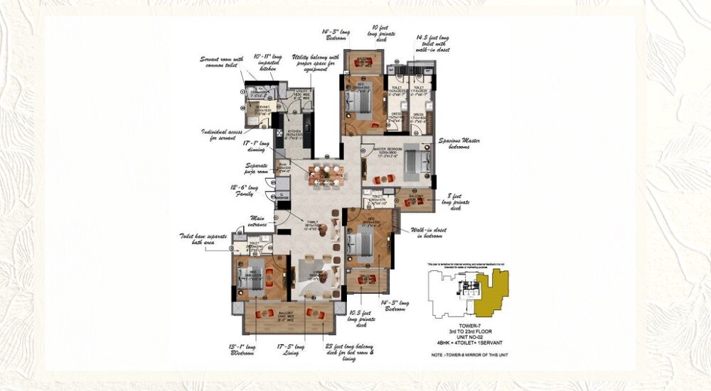 Floor plan of 4 BHK 3098 Sq. Ft. Apartment in Sunworld Arista, Noida