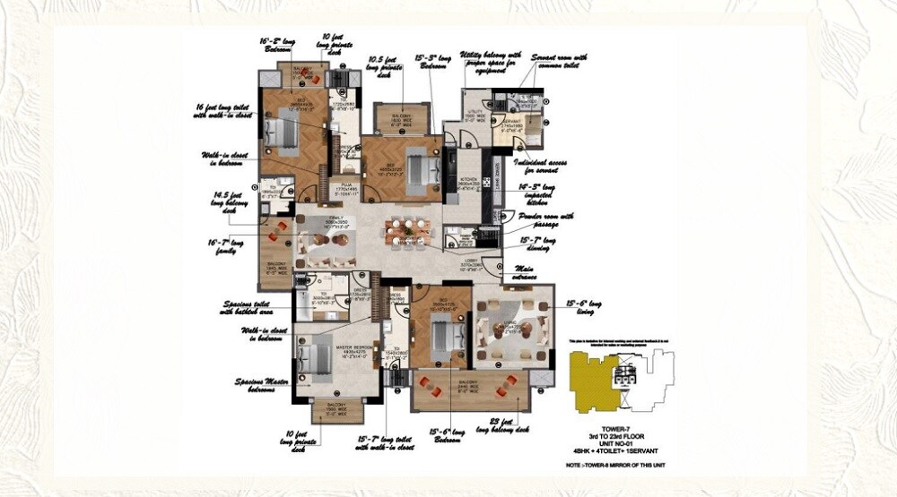 Floor plan of 4 BHK 4025 Sq. Ft. Apartment in Sunworld Arista, Noida