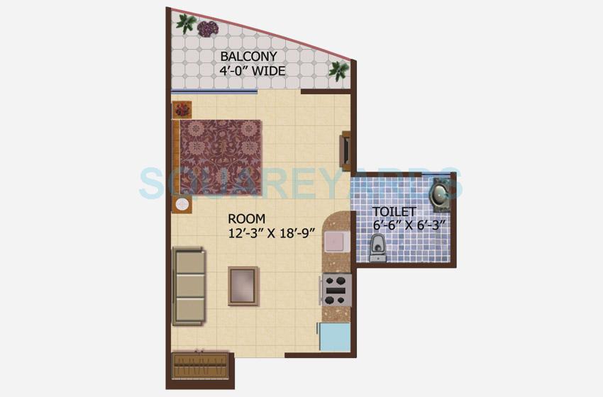 Floor plan of 1 BHK 575 Sq. Ft. Apartment in Supertech Ceyane Tower, Noida
