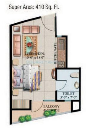 Floor plan of 1 BHK 410 Sq. Ft. Apartment in Supertech Ecociti, Noida