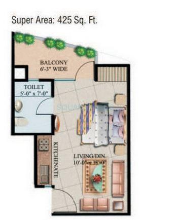 Floor plan of 1 BHK 425 Sq. Ft. Apartment in Supertech Ecociti, Noida