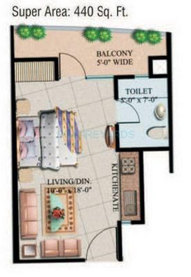 Floor plan of 1 BHK 440 Sq. Ft. Apartment in Supertech Ecociti, Noida