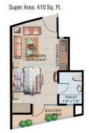 Floor plan of 410 Sq. Ft. Studio in Supertech Eco Suites, Noida