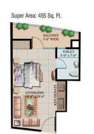 Floor plan of 455 Sq. Ft. Studio in Supertech Eco Suites, Noida