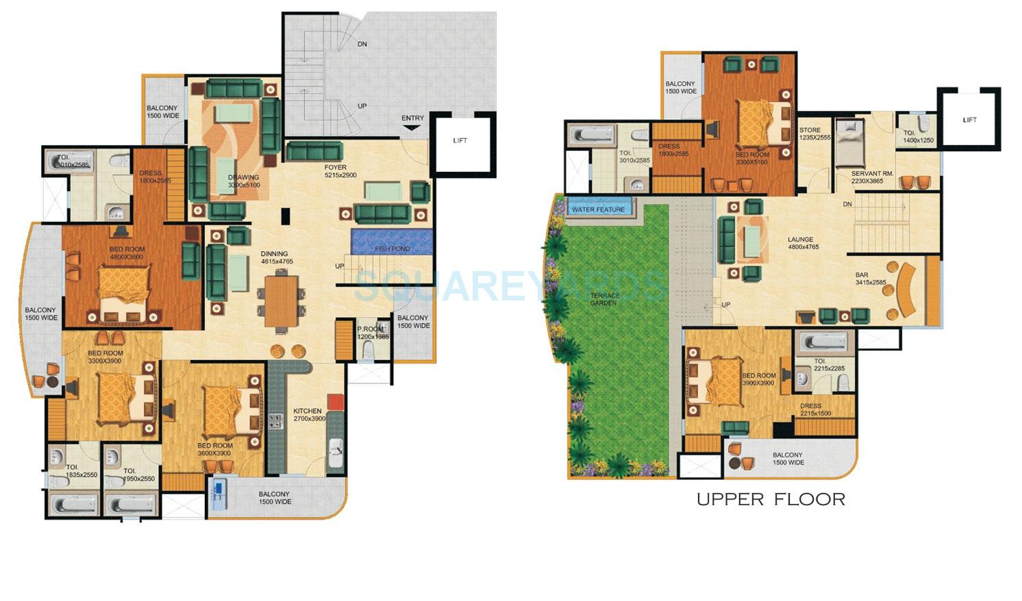 Floor plan of 5 BHK 4330 Sq. Ft. Penthouse in Supertech Emerald Court, Noida