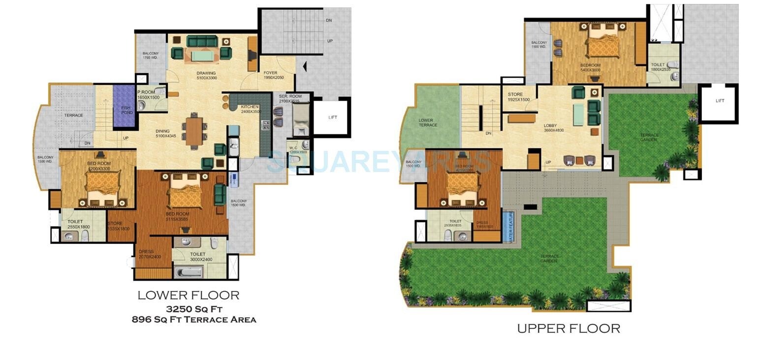 Floor plan of 4 BHK 3250 Sq. Ft. Apartment in Supertech Emerald Court Phase-III, Noida